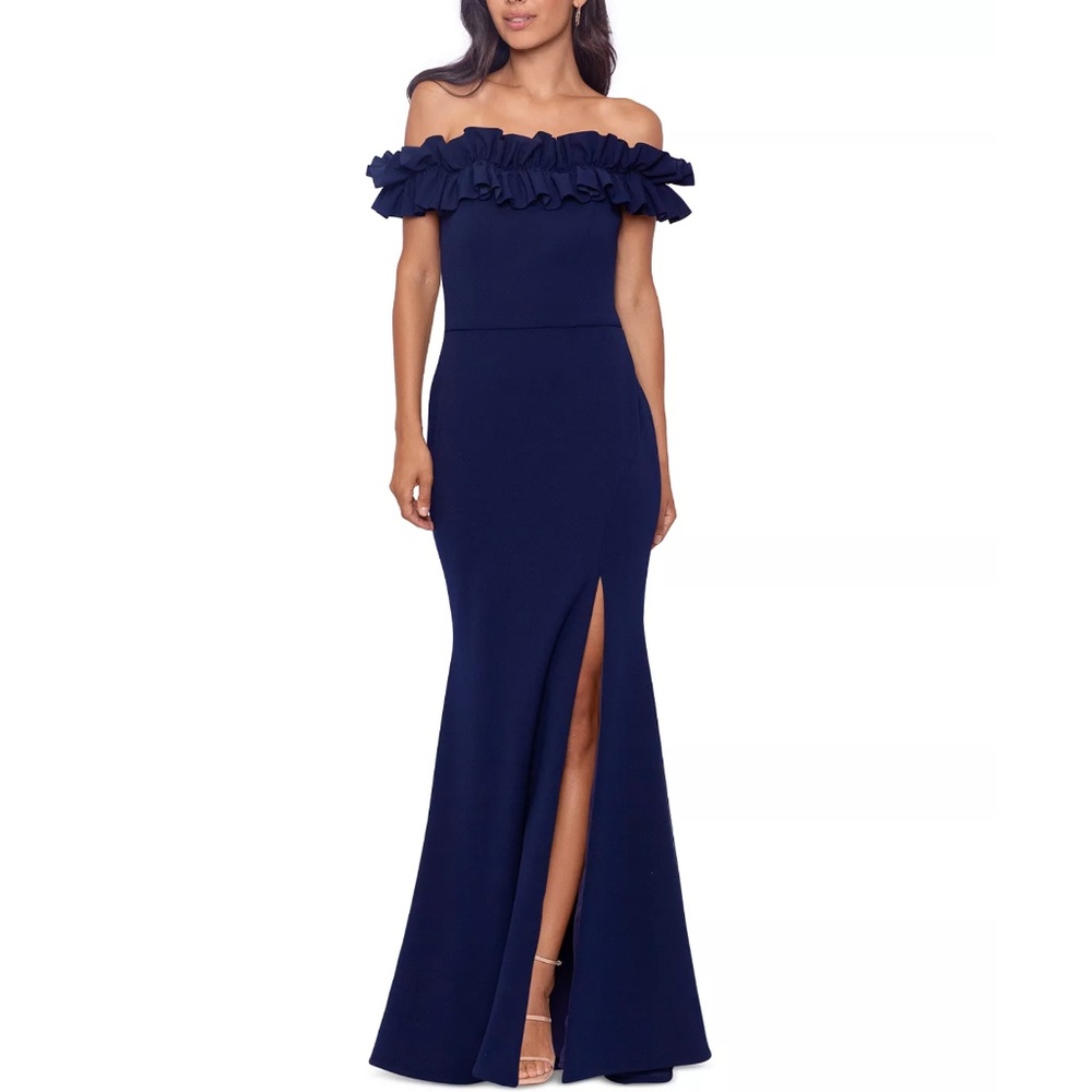 XSCAPE Ruffled Off The Shoulder Gown